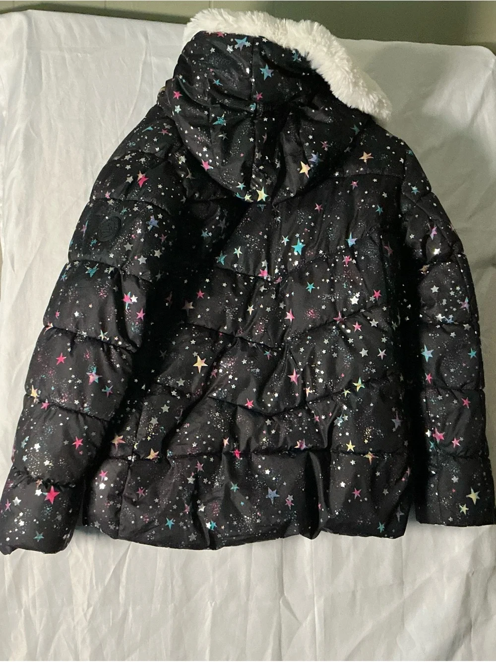 ZeroXposur Kids Black Puffer Jacket with Multicolor Star Print